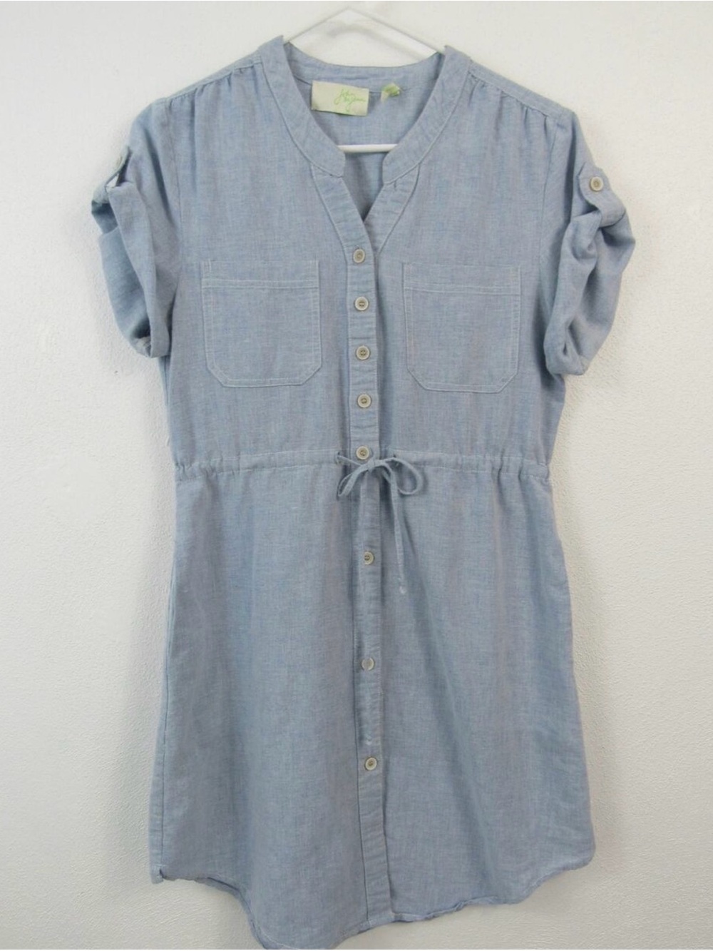 Revolve John + Jenn Linen Button-Front Mini Dress with Tie Waist Preppy Chambray
